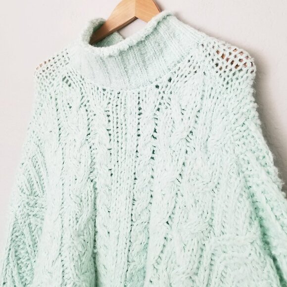 NEW By Anthropologie Fisherman Sweater Mint Size S Chunky Cable Knit Mock $168 - Picture 12 of 16